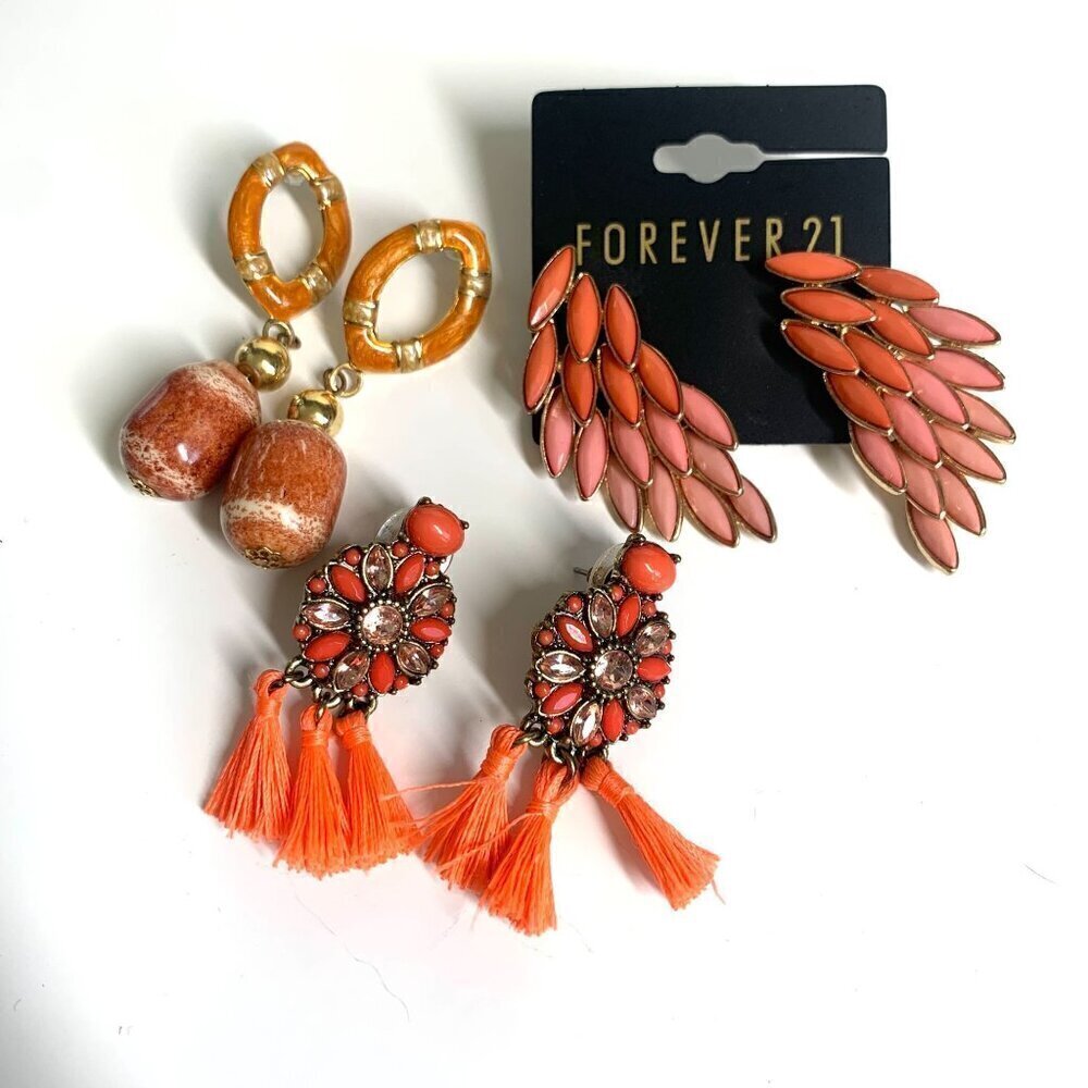 Coral Tone Boho Floral Gold Jewelry Bundle Set of 11 - Picture 3 of 8